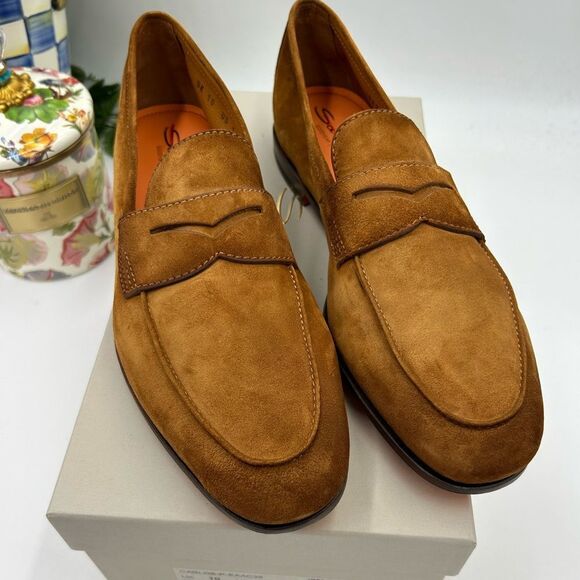 Men's Santoni Carlos suede penny loafers size 11 US made in Italy - Picture 1 of 11
